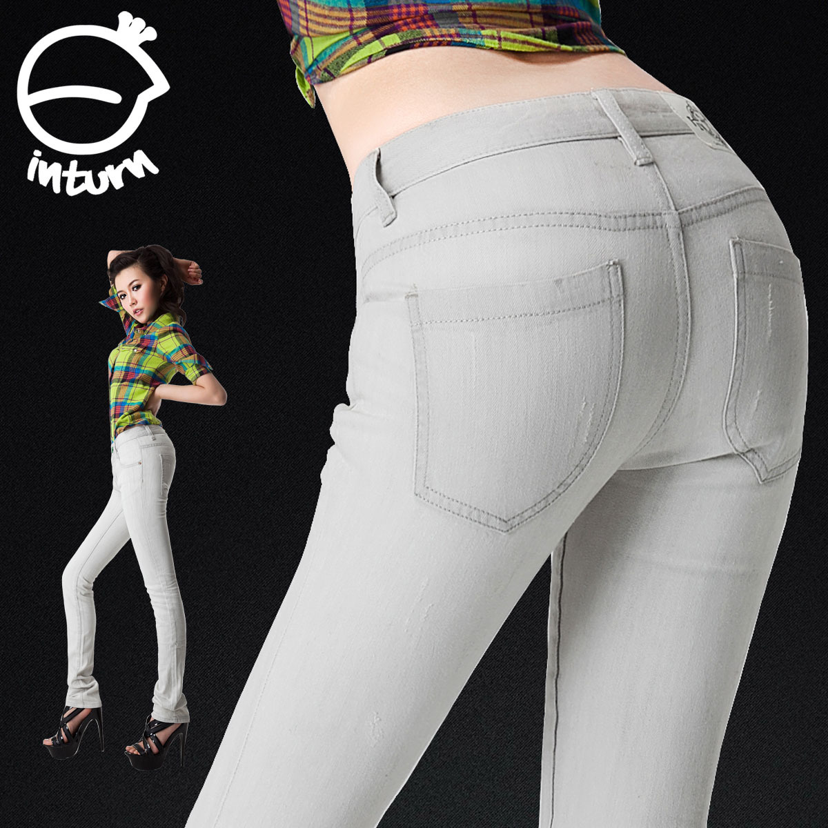 Inturn women's winter skinny pants low-waist jeans female