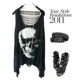 IRIS Knitting AS-046 Free Shipping Fashion Women's 2013 Skull Skeleton Cartoon Punk Style Back Hollow Out Vest Tops T-shirt Hot