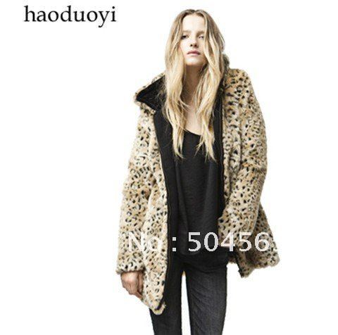 IRIS Knitting CO-042 Free Shipping,Women's Leopard Printing Fur Coat,Za.ra Fashion Wool Jacket,Lady Zip Up Warm Winter Wear