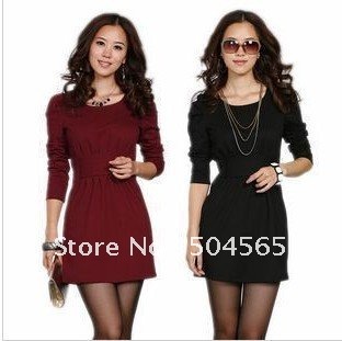 IRIS Knitting DR-004 Women's Sexy OL Dress Long Sleeve O-neck Fashion Skinny Dresses Autumn Wear M/L/XL/XXL 4 colors