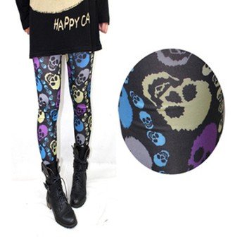 IRIS Knitting Free Shipping+5pcs/lot LG-214 Women's Fashion Skull Printing Leggings Winter Wear Dry Stockings Skinny Pants