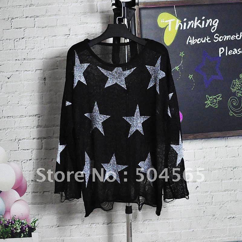 IRIS Knitting Free Shipping SW-003 Wildfox 2012 Hot Women's Hole Knitting Pullover Sweater Fashion Stars Black Thin Vintage Coat