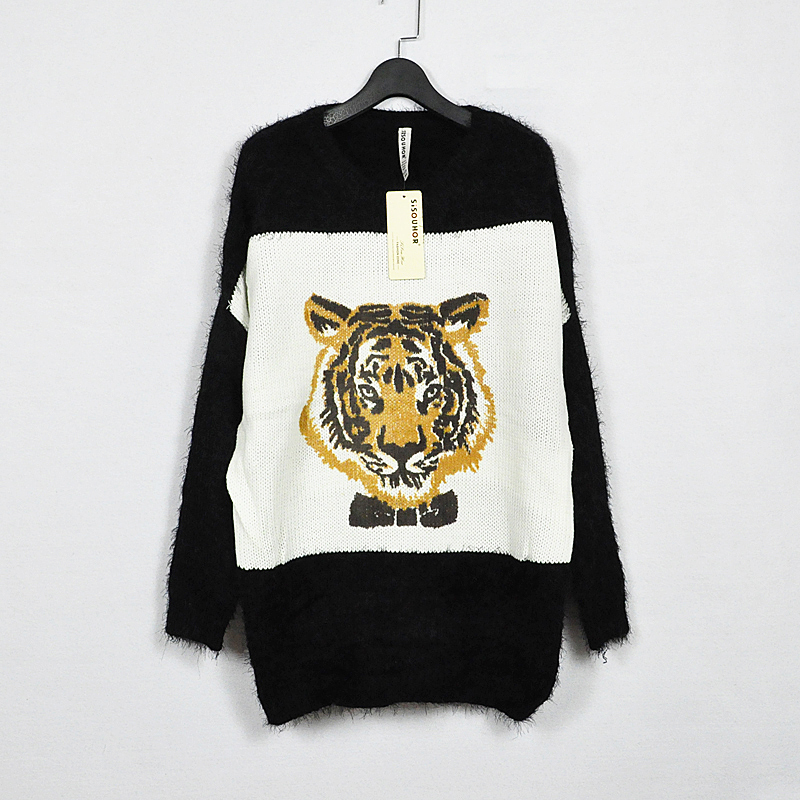 IRIS Knitting Free Shipping SW-041 VIVI Loose Tiger Sweater Geometry Hoodies Winter Warm Coat Knitwear Outerwear