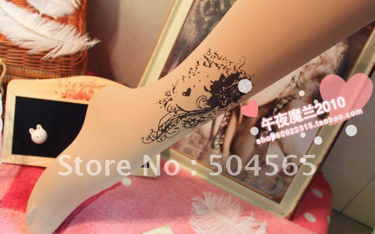 IRIS Knitting LG-051 Free Shipping,NEW Fashion Women Tattoo Leggings,Flower Hand Printed Stockings/Tights,Ladies Pantyhose