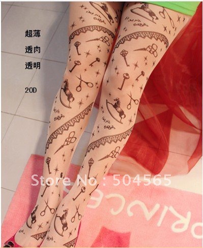 IRIS Knitting LG-059 Free Shipping,NEW Fashion Women Tattoo Leggings,Keys Hand Printed Vintage Stockings/Tights,Ladies Pantyhose