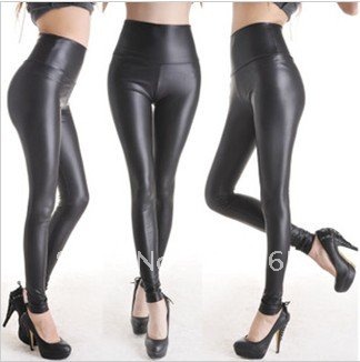 IRIS Knitting LG-109 Free Shipping+5pcs,Women PU Leather Black Shiny Leggings,High-waist Stretch Material Pants,Ladies Tights