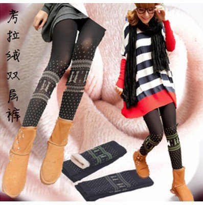 IRIS Knitting LG-278 Free Shipping Women's Double Thicken Leggings,Winter Warm Bootcut Printed Fleeces Pants/Tights Stockings