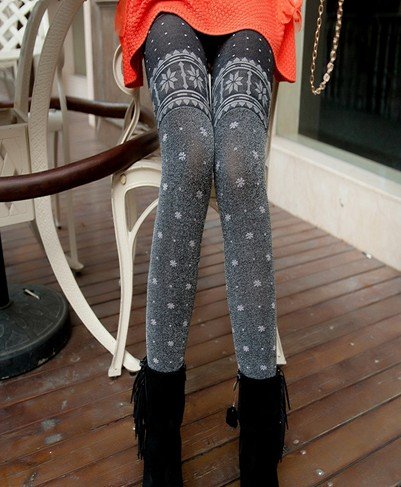 IRIS Knitting LG-279 Free Shipping Women's Double Thicken Leggings,Winter Warm Bootcut Printed Fleeces Pants/Tights Stockings