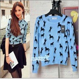 IRIS Knitting SW-001 2012 New Arrival American ASOS Horse Sweater Blue Knitting Pullover Sweaters,Fashion Coats