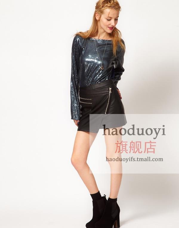 irregular leather skirt with zipper decoration free shipping for epacket and china post air mail