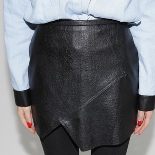 Irregular patchwork leather slim high waist hip leather skirt half-length short skirt