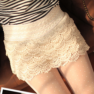 iZone E9034 lace crochet wave tassel elastic legging short trousers shorts cake skorts