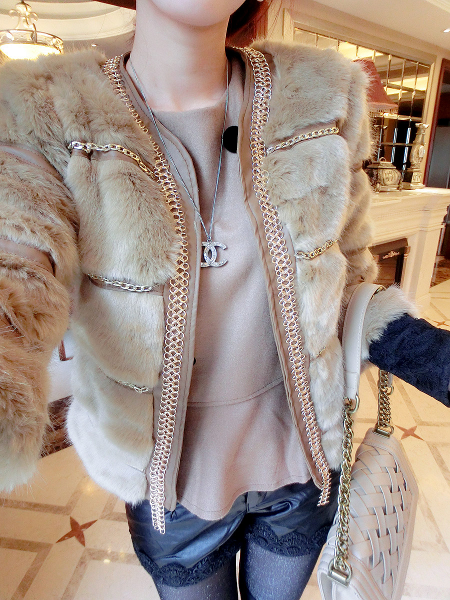 J to 2012 winter ladies metal chain luxury fur short jacket 5 1225 - 31