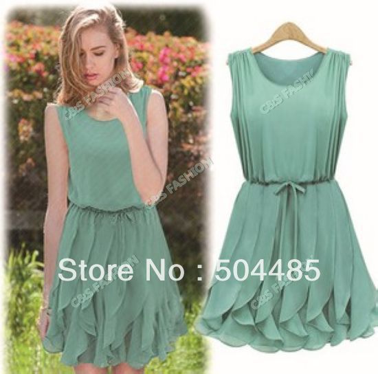 [J306] In 2013 the new summer dress wholesale Korean vest Ruffle Chiffon Dress peplum dress