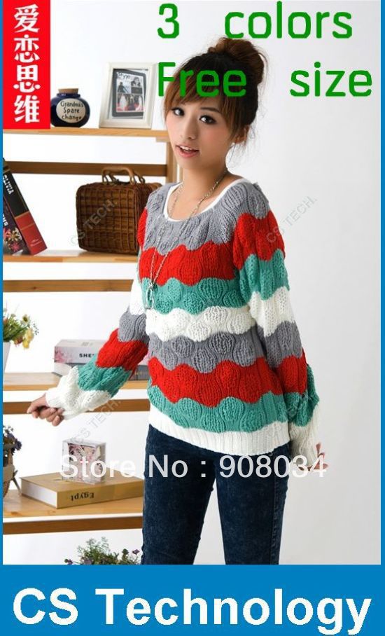 [J444] 2012 Autumn&Winter women's Pineapple Stripes Sweater Jumpers/knitted sweater/fashion lady long sleeve sweater