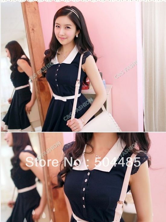 [J619] 2013 Women Fashion Dresses Sweet Dress Summer Dress with Lace Trimming with Belt/women clothing