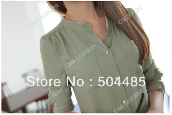 [J634] 2013 spring fashion Women Long Sleeve Chiffon Blouses/chiffon blouses for women