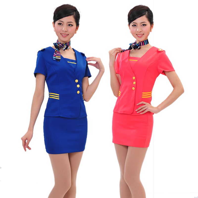 Ja4 front desk work wear summer female flight attendants uniforms kt V-neck professional set