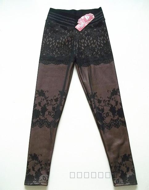 Jacquard meat legging autumn and winter faux two piece plus velvet warm pants ankle length trousers female