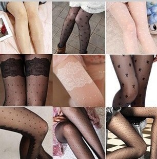 Jacquard stockings ultra-thin silk pantyhose black and white female socks