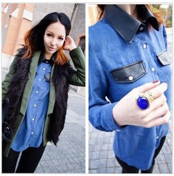 Jacqueminot autumn high quality double patchwork female long-sleeve shirt