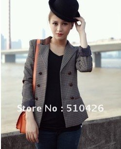 Japan Womens Plaid Flannel neckline PU leather jacket