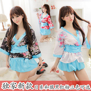 Japanese style kimono underwear female lingerie sleepwear nightgown pants the temptation to set 3