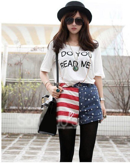 Japanese VIVI magazine American flag printed fashion jeans short, women's jeans shorts freeshipping