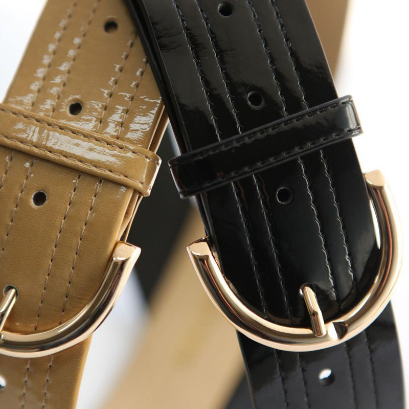 Japanned leather all-match star crimping wide belt