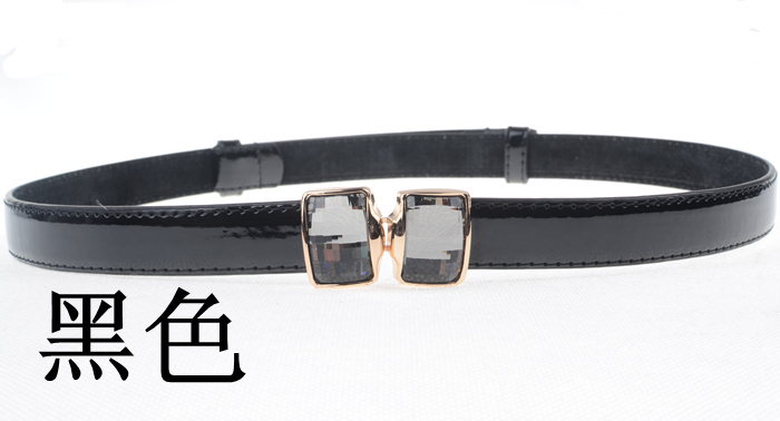 Japanned leather big rhinestone women's belt genuine leather thin belt fashion all-match black cronyism decoration strap