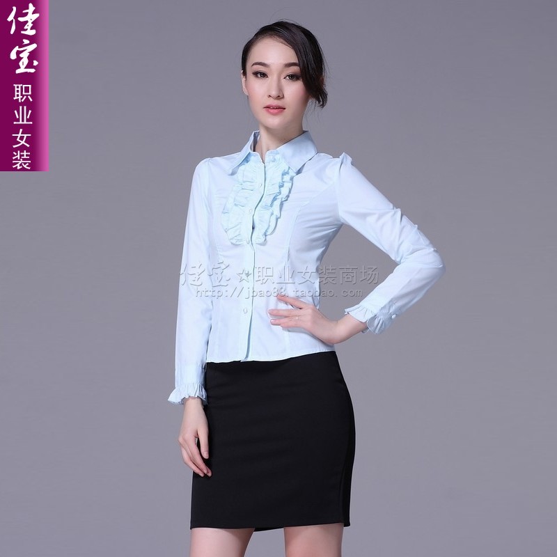 Jb 2052 long-sleeve shirt ruffle hem shirt puff sleeve shirt cotton shirt