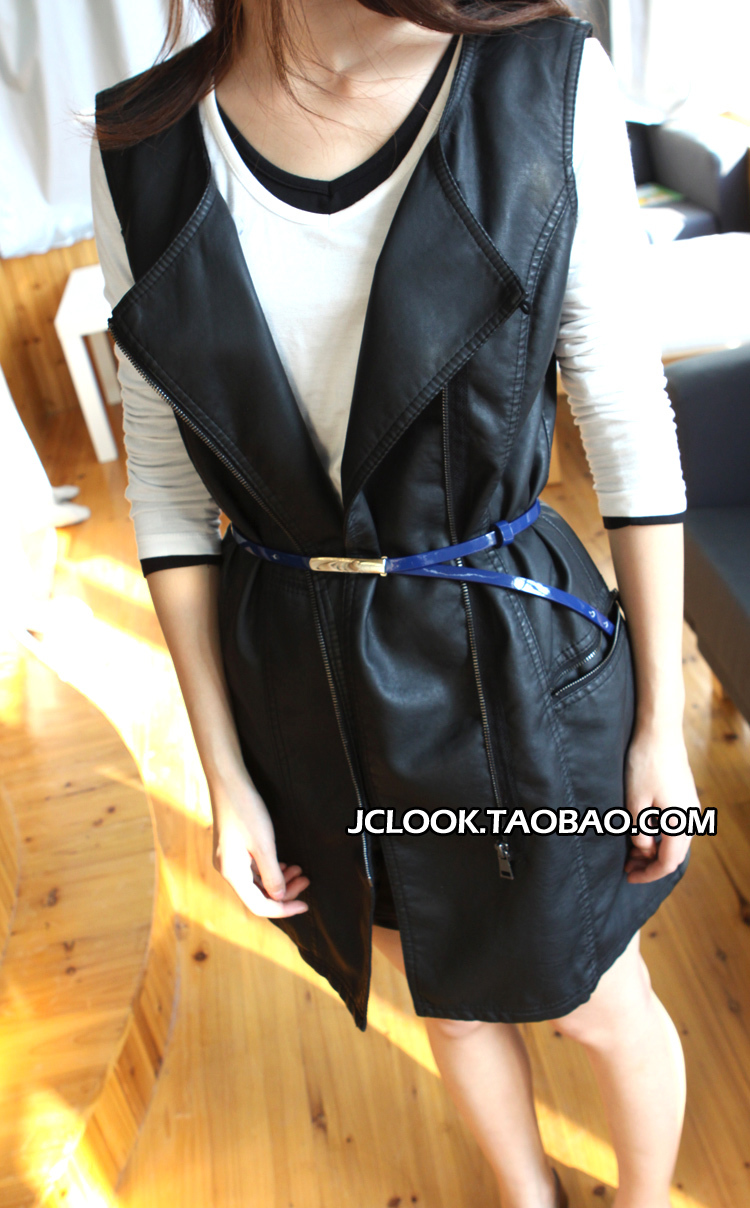 Jc fashion 2012 medium-long leather vest trench vest sleeveless PU women's leather slim