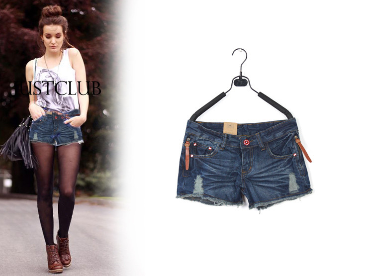 Jc fashion wind 2012 AMIO zipper decoration water wash moben hole denim shorts