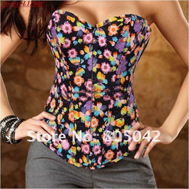 Jean Sexy womens corset brocade bustier Floral underwear 1set/lot+free shipping