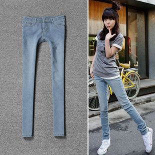 Jeans 2011 light blue elastic wearing white skinny pants pencil pants female boot cut jeans 1008