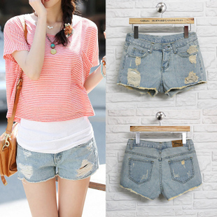 Jeans female fashion light color denim shorts loose plus size women's denim shorts