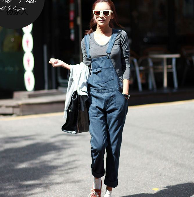 Jeans female loose denim bib pants jumpsuit denim trousers