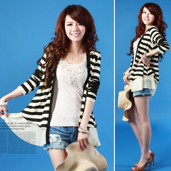 Jinlan s33101 2012 autumn women's all-match chiffon sweep stripe long-sleeve outerwear free shipping