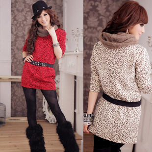 Jk2 . yy fashion leopard print collar long top 1574