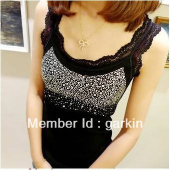 Joker lace hot drill starry sky cotton base vest