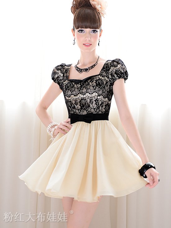 July new  summer  lady dress,lace fashion dress ,Puff sleeve 966-0452