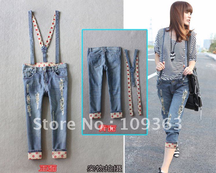 Jumpsuit Fashion New Ladies' Jeans pants,Plus Size Casual Detachable Strap Capri Pants.Free shipping QQ8039