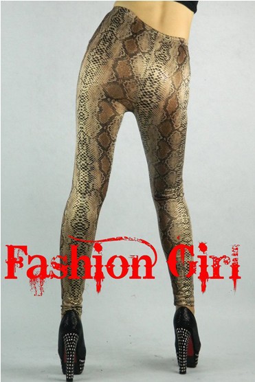 Jungle wild Golden Snake pattern Imitation leather Pantyhose Leggings Hip Briefs Size fits all Breathable Pants feet