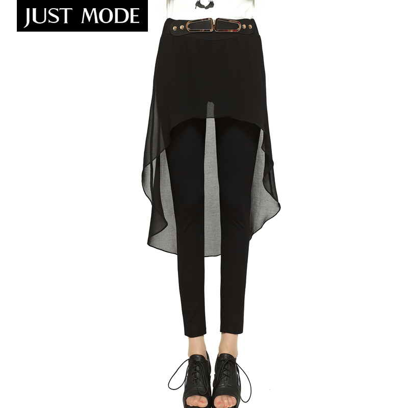 Just c1 mode spring fashion patchwork chiffon leather legging trousers female