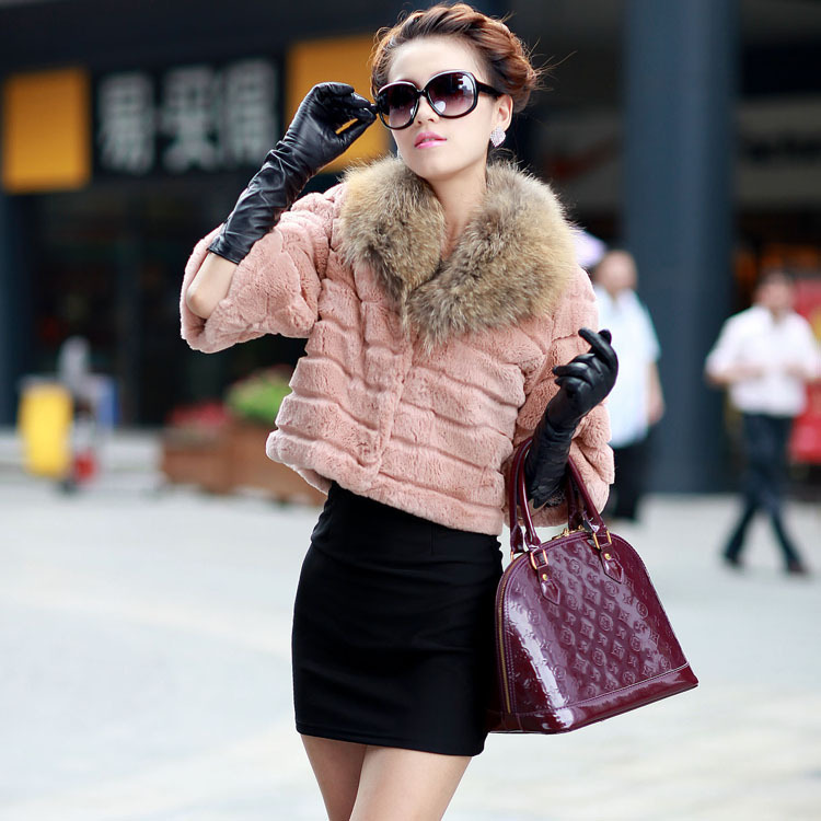 Jyang 2012 full leather rex rabbit skin ultralarge raccoon fur fashion slim fur coat