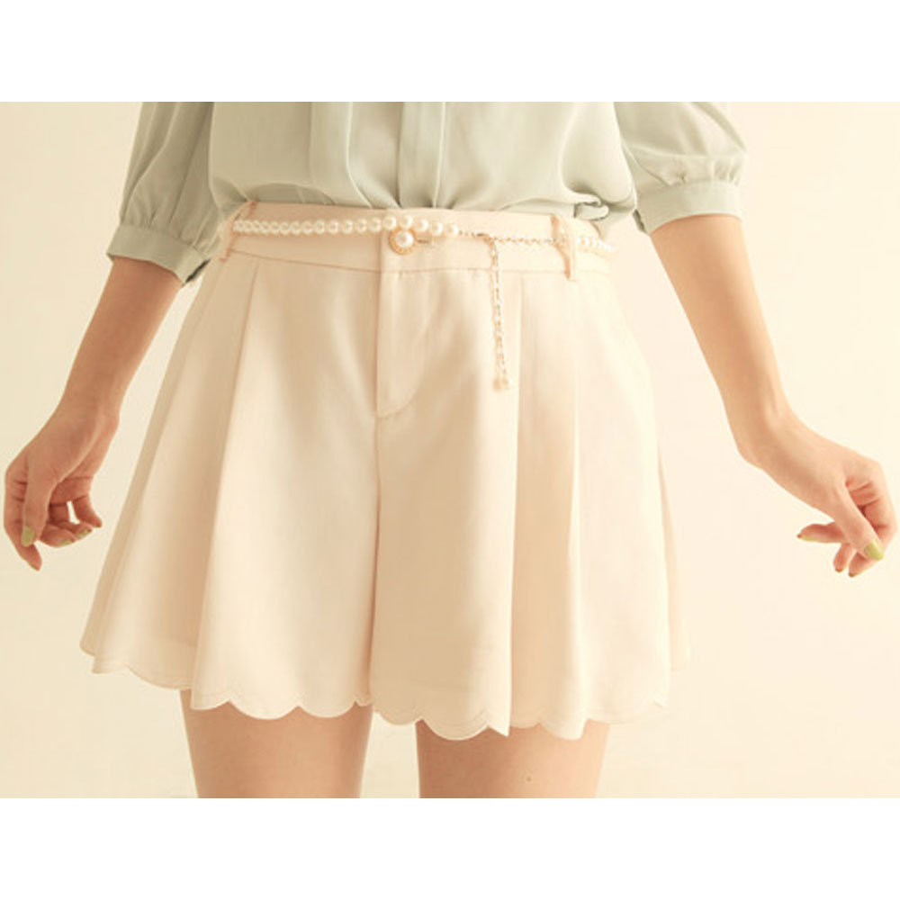 K5195 mimius nude color exquisite waves of embroidery a ruffle shorts no belt