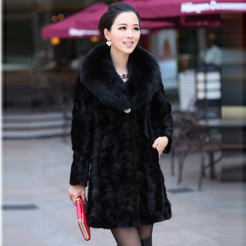 Kaka 2012 fight mink fur coat Women long design mink fur overcoat fox fur