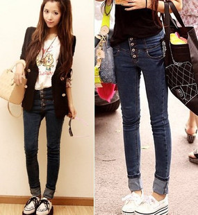 Kaka 2013 spring breasted butt-lifting high waist jeans skinny pants pencil pants female Free Shipping