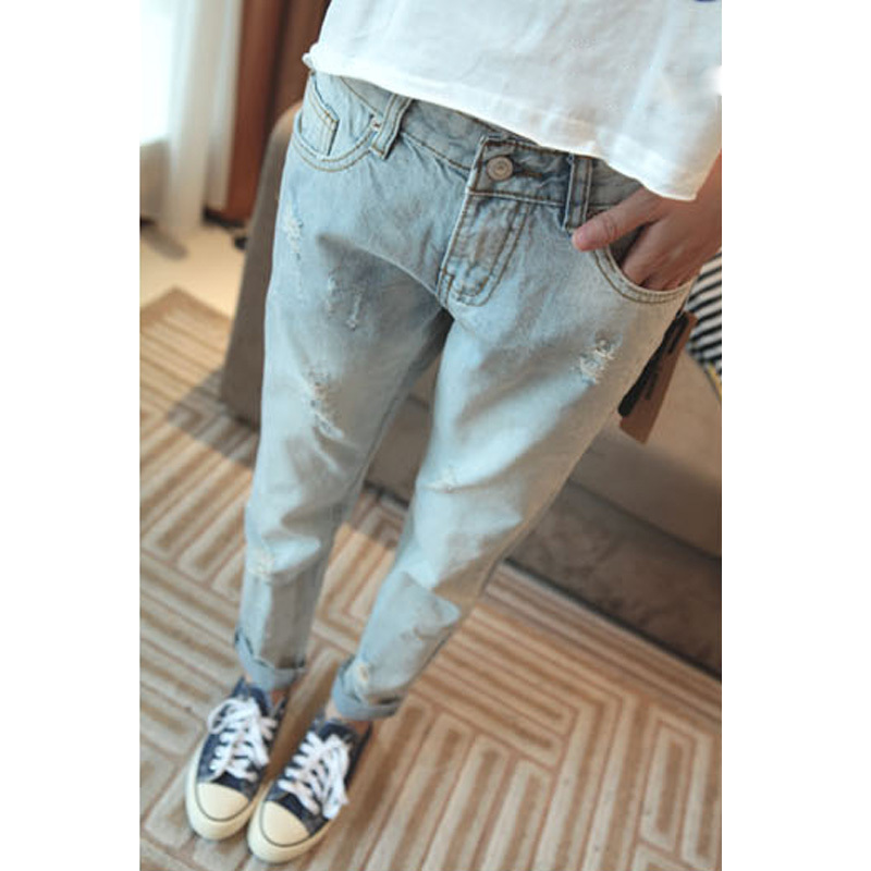 Kaka 2013 spring pencil pants classic light color hole jeans female Free Shipping