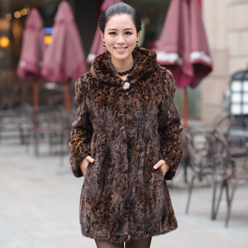 Kaka leather coat mink overcoat Women mink fur outerwear fight mink hooded